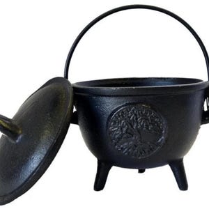 Tree of Life Black Cauldron | 5&quot; Cast Iron Cauldron | Smudge Burner
