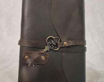 Vintage Leather Journal with Key | Deckle Edge Handmade Paper