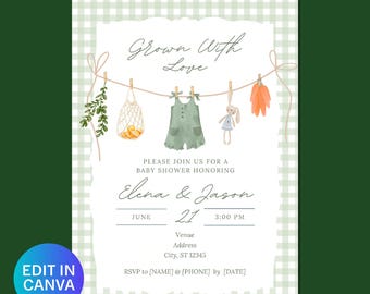 Grown With Love Baby Shower Invitation – Editable Canva Template | Watercolor Garden Theme