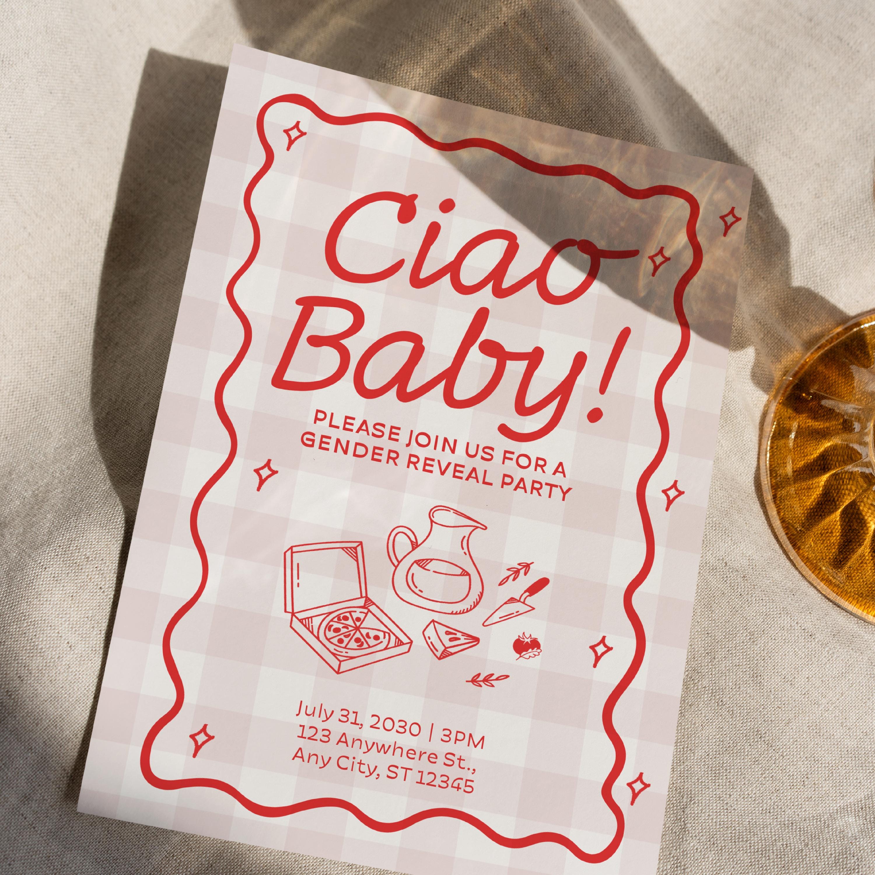 Ciao Baby Gender Reveal Invitation | Italian-Themed Editable Template | Digital Canva Invite | Gender Reveal Party Idea | Instant Download