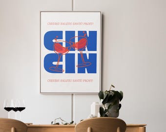 Cin Cin Cheers Poster: Retro Bar Cart Art (Digital Download)