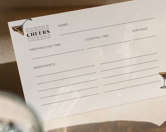 Cocktail Recipe Card: Cheers Design, 4x6 Printable (Digital Download)