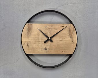 Wall clock made of reclaimed wood, 30 cm, powder-coated aluminum ring, silent movement, modern wooden clock, handmade, housewarming gift