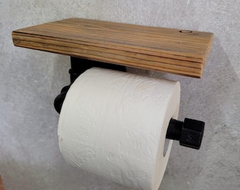 Toilet roll holder made from reclaimed wood and water pipes, handmade, wood, toilet paper holder, bathroom, toilet paper holder, industrial