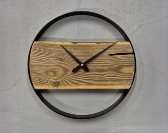Wall clock made of reclaimed wood, 30 cm, powder-coated aluminum ring, silent movement, modern wooden clock, handmade, housewarming gift