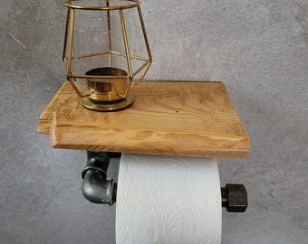 Toilet roll holder made from reclaimed wood and water pipes, handmade, wood, toilet paper holder, bathroom, toilet paper holder, industrial