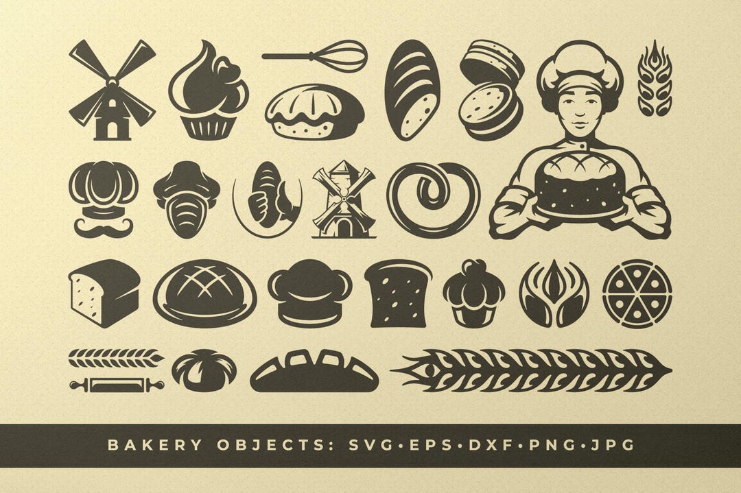 Retro Bakery Silhouettes, Pastry Chef Illustration (digital Download ...