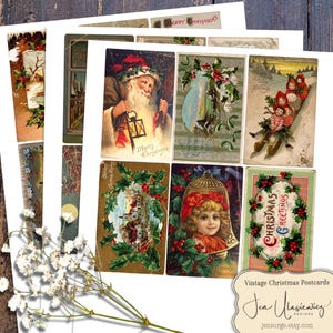 Vintage Weihnachts Postkarten, digitale Collagevorlage zum basteln / Junk Journal / Scrapbook / Karten / Clipart / Mixed Media