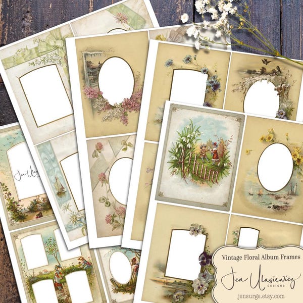 Ramki do albumów z motywami kwiatowymi w stylu vintage: Ulotki do druku (do pobrania w wersji cyfrowej)