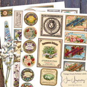 Vintage französische Parfum Etiketten digitale Collage Druckvorlage zum basteln / Junk Journal / Scrapbook / Scrapbook / Clipart / Karten / Clip Art