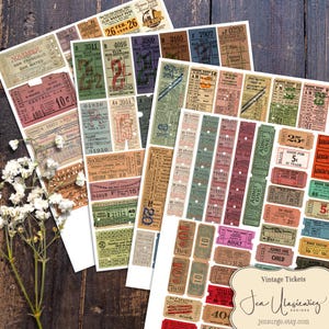 Vintage Tickets digitale Collage Vorlage zum basteln / Junk Journal / Scrapbook / Karten / Clipart / Mixed Media