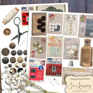 Vintage Sewing Notions digitale Collage Vorlage zum basteln / Junk Journal / Scrapbook / Scrapbook / Clipart / Karten / veränderte Kunst / Mixed Media