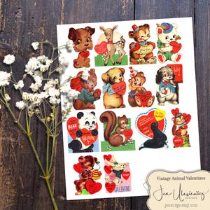 Vintage Tier Valentinstag digitale Collage Druckvorlage zum basteln / Junk Journal / Scrapbook / Karten / Clipart / Mixed-Media