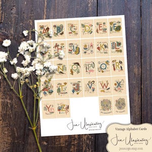 Vintage alfabetkaarten digitaal collageblad voor knutselen / junkjournaal / plakboek / kaarten / veranderde kunst / mixed media / clipart