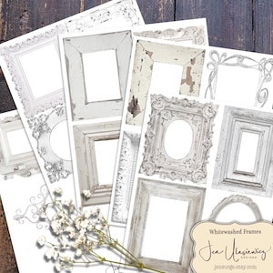 Folha de colagem digital Whitewashed Frames para artesanato / diário de lixo / scrapbook / cartões / arte alterada / mídia mista / clipart