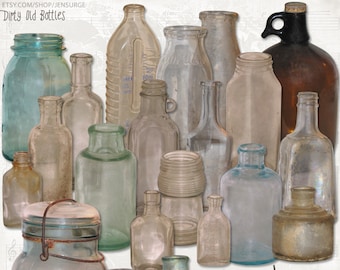Dirty Old Bottles instant download, printable, digital collage, diary / junk journal, altered art, mixed media, clipart
