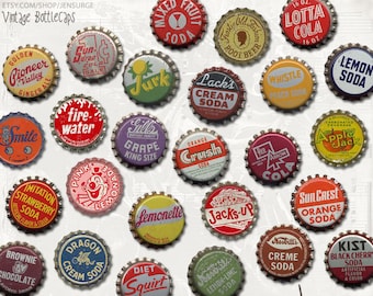 Vintage Bottlecaps instant download ephemera pack, printable, digital collage, diary / junk journal, altered art, mixed media, clipart