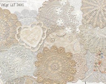 Vintage Lace Doilies instant download, printable, digital collage, diary / junk journal, altered art, mixed media, clipart