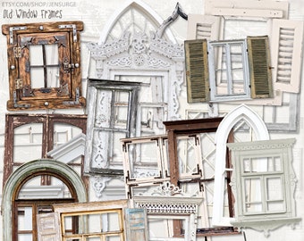 Old Window Frames instant download, printable, digital collage, diary / junk journal, altered art, mixed media, clipart