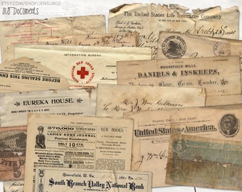 Old Documents instant download ephemera pack, printable, digital collage, diary / junk journal, altered art, mixed media, clipart