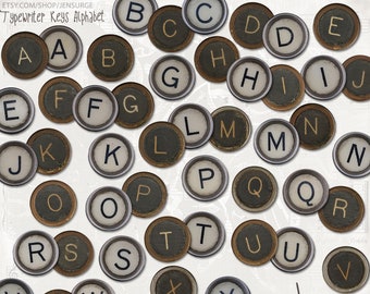 mixed media altered art digital collage diary junk journal Typewriter Keys Alphabet instant download ephemera pack clipart printable