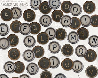 Typewriter Keys Alphabet instant download ephemera pack, printable, digital collage, diary / junk journal, altered art, mixed media, clipart