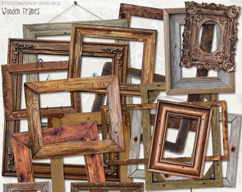 Wooden Frames instant download, printable, digital collage, diary / junk journal, altered art, mixed media, clipart