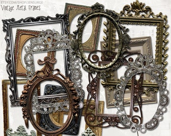 Vintage Metal Frames instant download, printable, digital collage, diary / junk journal, altered art, mixed media, clipart