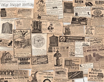 Vintage Newspaper Advertising instant download ephemera, printable, digital collage, diary / junk journal, altered art, mixed media, clipart