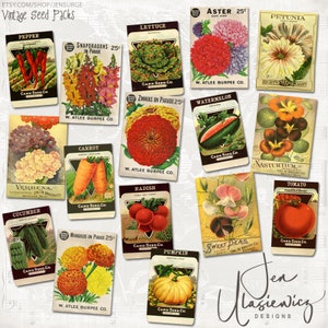 Printable Vintage Seed Packets, Instant Download Collage Sheet SKU 0023