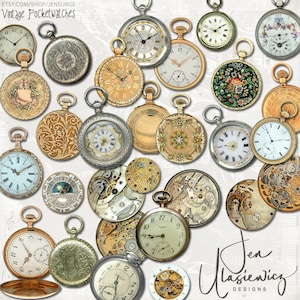 Vintage Pocketwatches instant download ephemera pack, printable, digital collage, diary / junk journal, altered art, mixed media, clipart