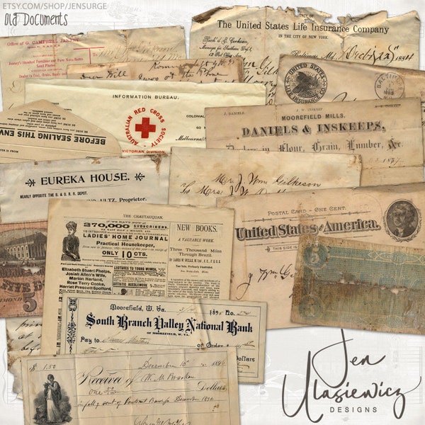 Old Documents instant download ephemera pack, printable, digital collage, diary / junk journal, altered art, mixed media, clipart