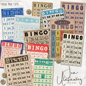 Vintage Bingo Cards instant download ephemera pack, printable, digital collage, diary / junk journal, altered art, mixed media, clipart