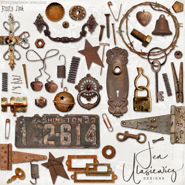 Rusty Junk instant download ephemera pack, printable, digital collage, diary / junk journal, mixed media, clipart