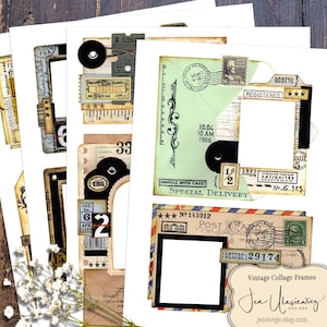 Vintage collagelijsten digitaal collageblad voor knutselen / junkjournal / plakboek / kaarten / bewerkte kunst / mixed media / clipart
