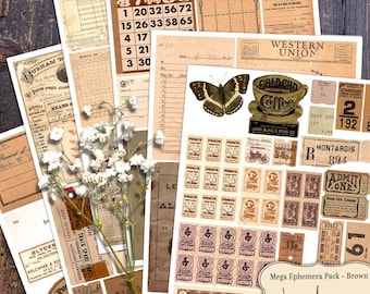 Mega Ephemera Brown Pack digital collage sheet for crafts / junk journal / scrapbook / cards / altered art / mixed media / clipart