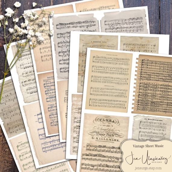 Vintage Sheet Music Digital Collage: Junk Journal Ephemera (Digital Download)