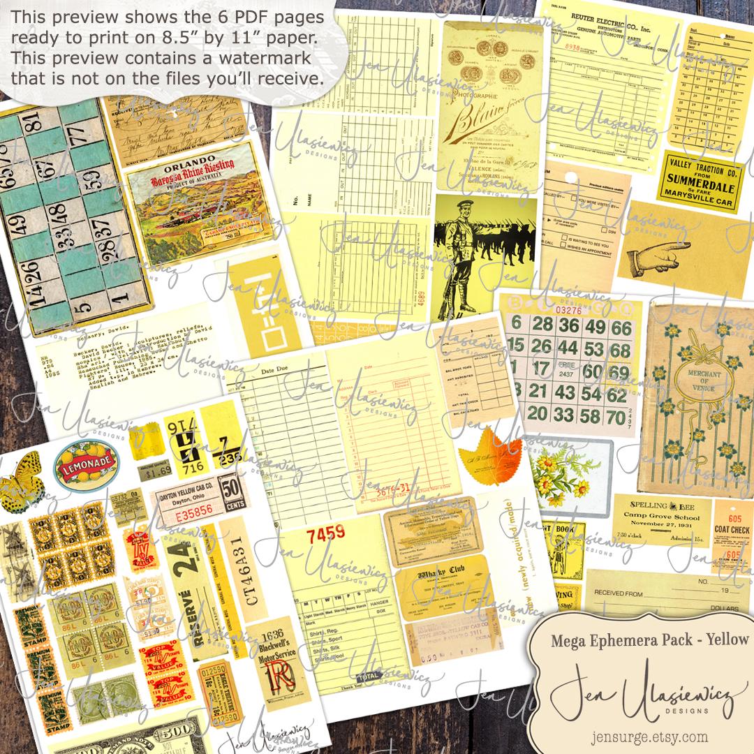Mega Ephemera Yellow Pack Digital Collage Sheet for Crafts / Junk ...