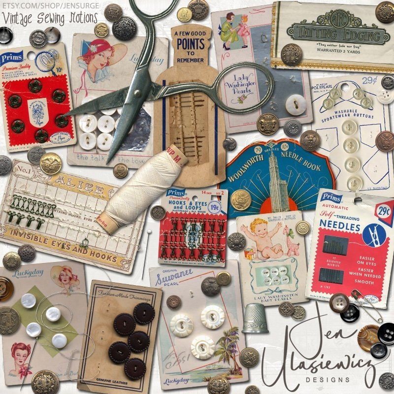 Vintage Sewing Notions Instant Download Ephemera Pack, Printable, Digital  Collage, Diary / Junk Journal, Altered Art, Mixed Media, Clipart 