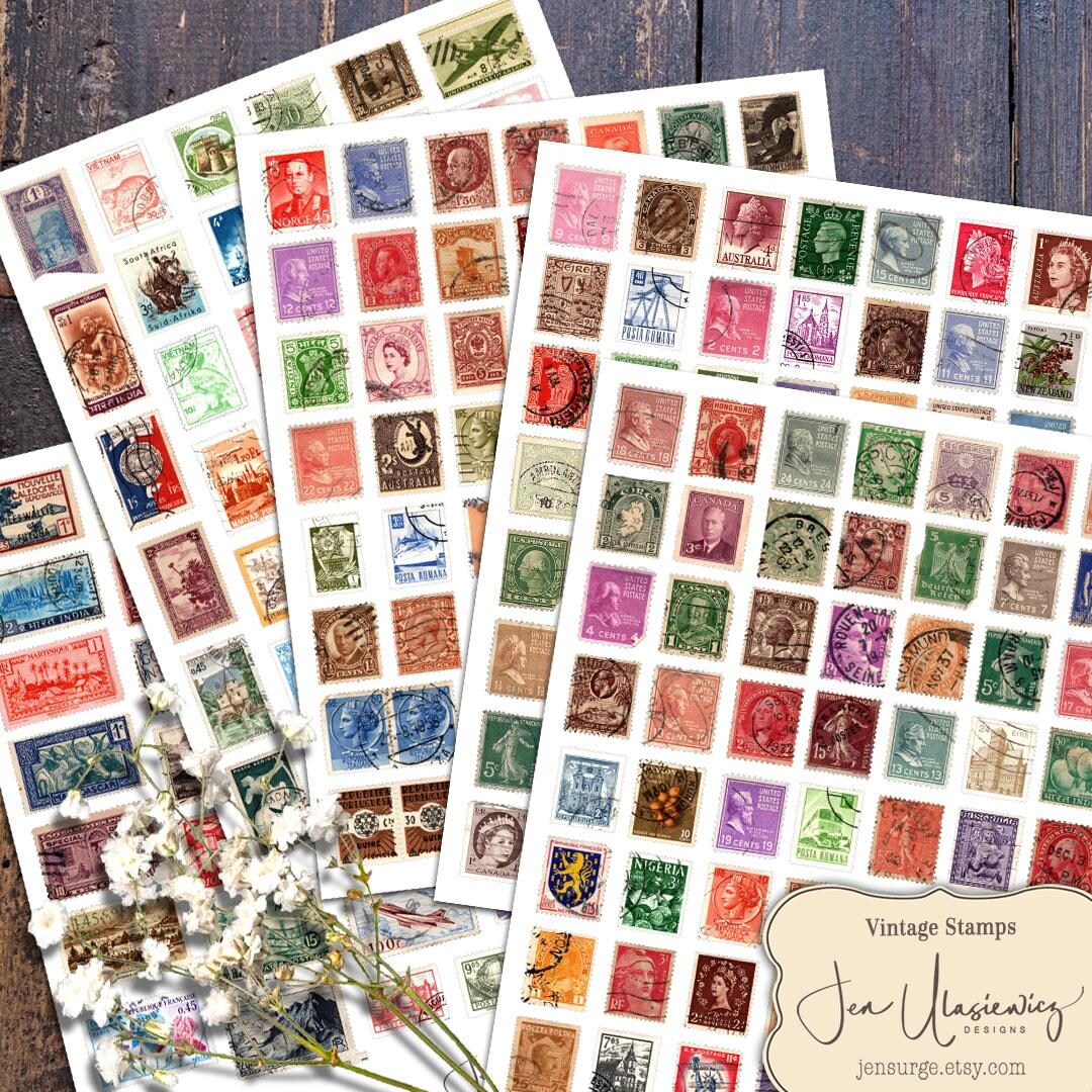 Vintage Postage Stamps Ephemera: Printable Collage Sheet (digital ...
