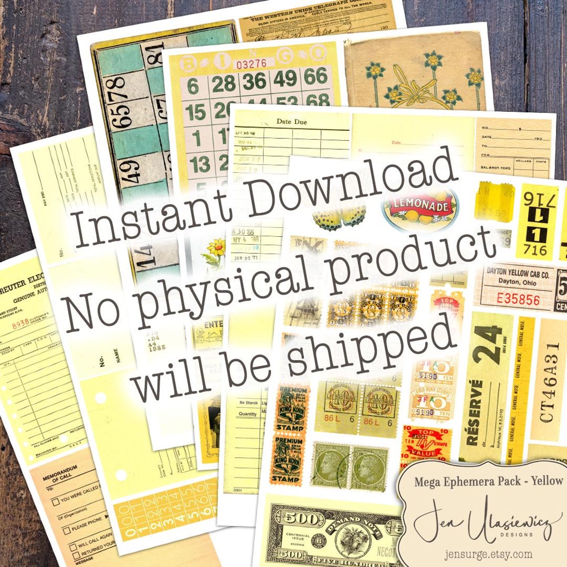 Mega Ephemera Yellow Pack Digital Collage Sheet for Crafts / Junk ...