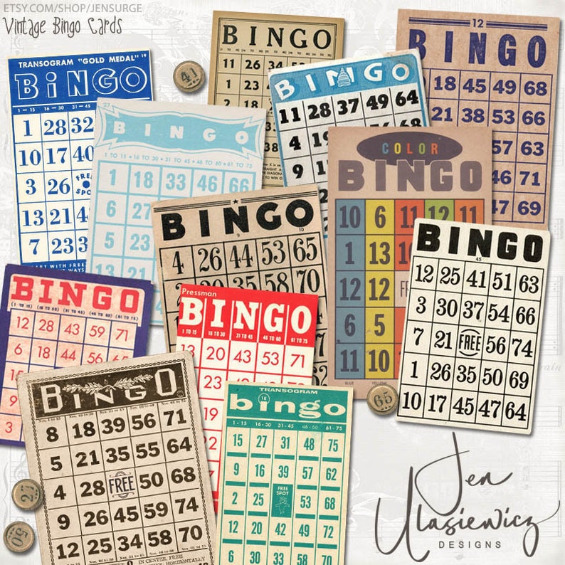 Vintage Bingo Cards instant download ephemera pack, printable, digital collage, diary / junk journal, altered art, mixed media, clipart image 1