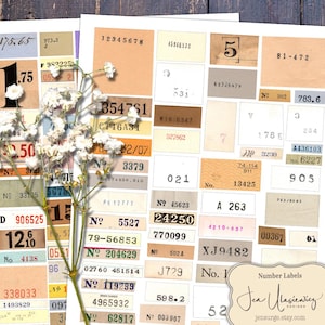 Number Labels Digital Collage Sheet: Junk Journal Ephemera (PNG, PDF Download)
