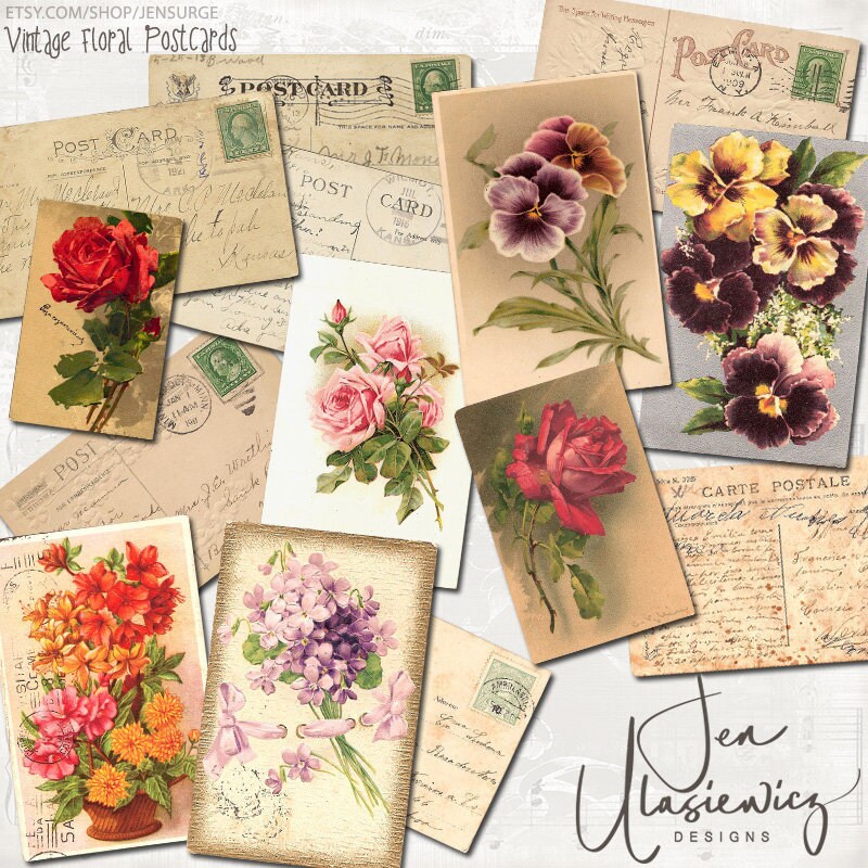 Vintage Floral Postcards Instant Download Ephemera Pack - Etsy