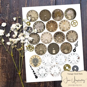 Efemere vintage klokonderdelen: digitaal collageblad (directe download)