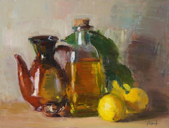 油彩画 レモンとボウル 油彩画 レモンとボウル レモンの油絵 | 印象派のキッチンアート - Etsy