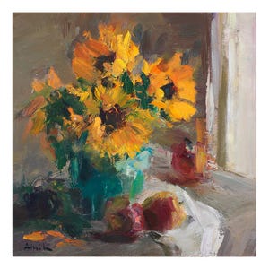 GICLEE PRINT - Sunflowers by the Window, Fine Art Prints Original Oil Painting Sunflower Poster Bright Flowers Vase Impressionist Still Life