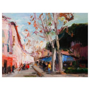 Romântico granada original pintura a óleo pinturas paisagem urbana impressionista cena vívida rua ruas cidade espanha espanhol brilhante paisagem arte