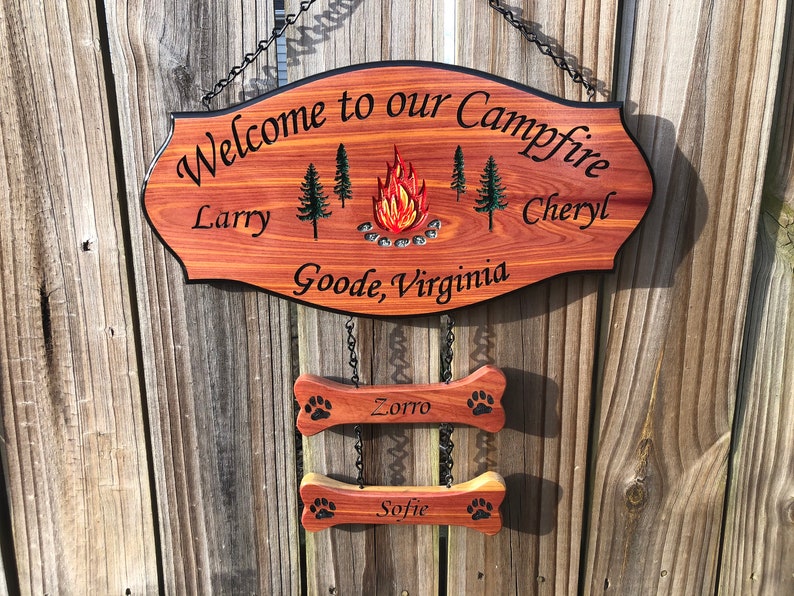 Campfire Etsy Personalized Camping Sign w 2 add on Carved Sign Etsy