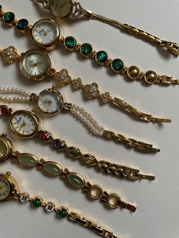 SKU:0007 Gold Vintage inspired watch bracelet with brown natural stones+gift bag Natural Stone Watches Collection - WatchwithSun-Dainty  main image 4